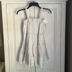 NWT Calvin Klein White and Silver Striped Youth Dress Size Small